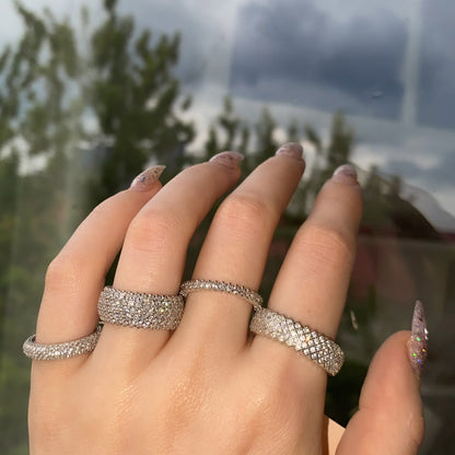 Sterling Silver Rhodium Plated Five Row CZ Band Ring