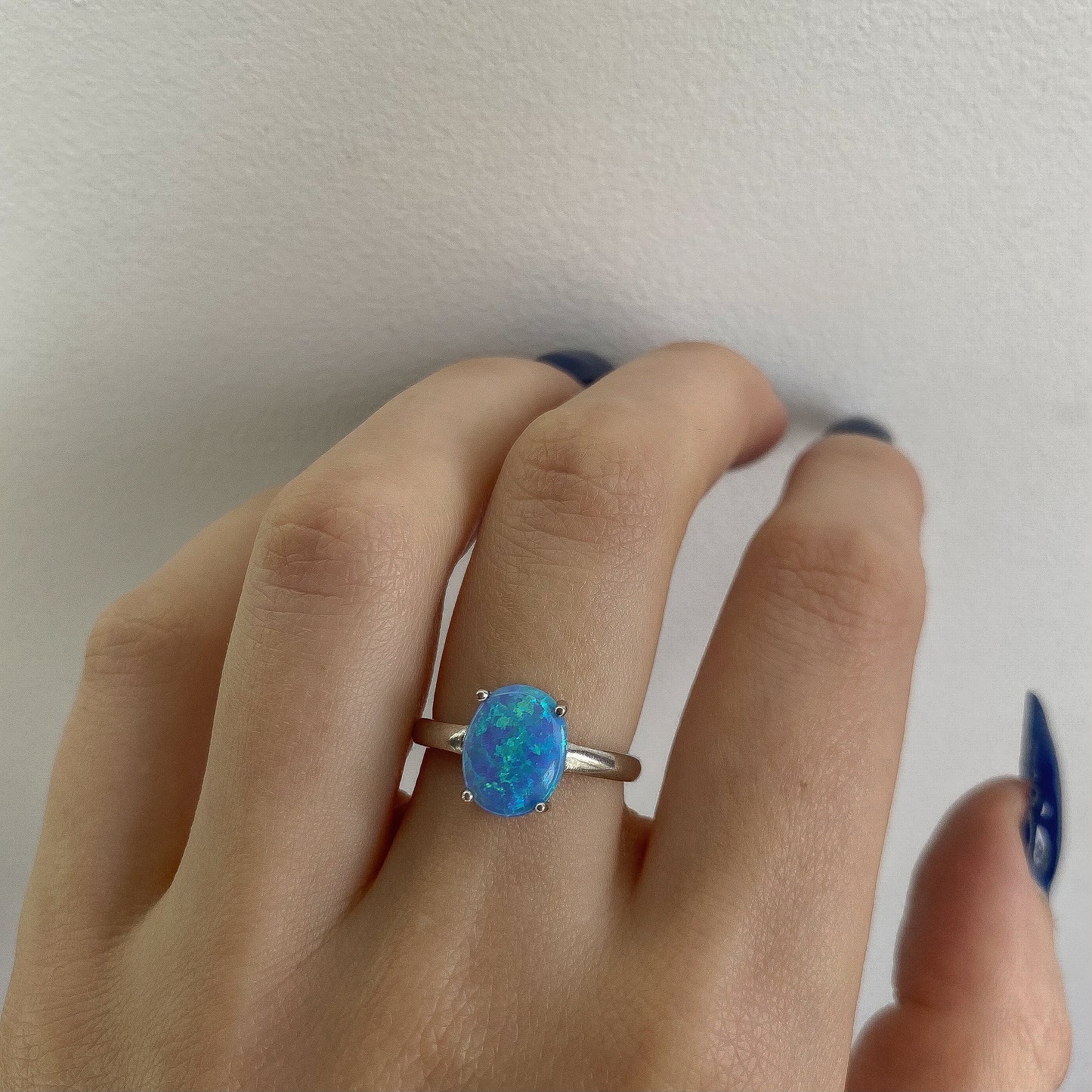 Sterling Silver Rhodium Plated Synthetic Opal Ring