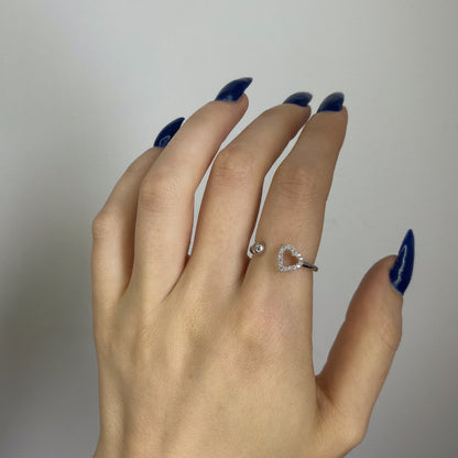 Sterling Silver Rhodium Plated CZ Heart Ring