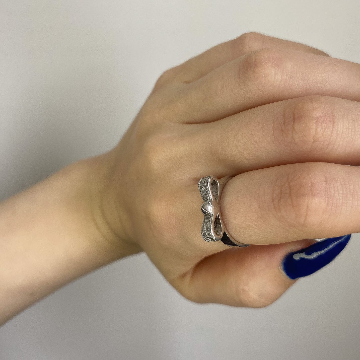Sterling Silver Rhodium Plated CZ Ribbon Ring