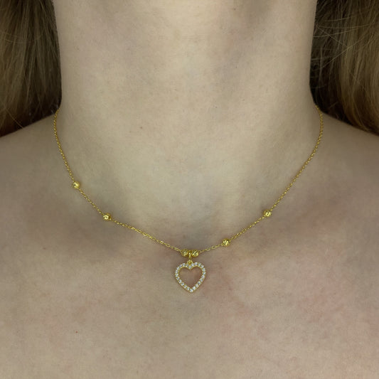 Sterling Silver Gold Plated CZ Heart Necklace