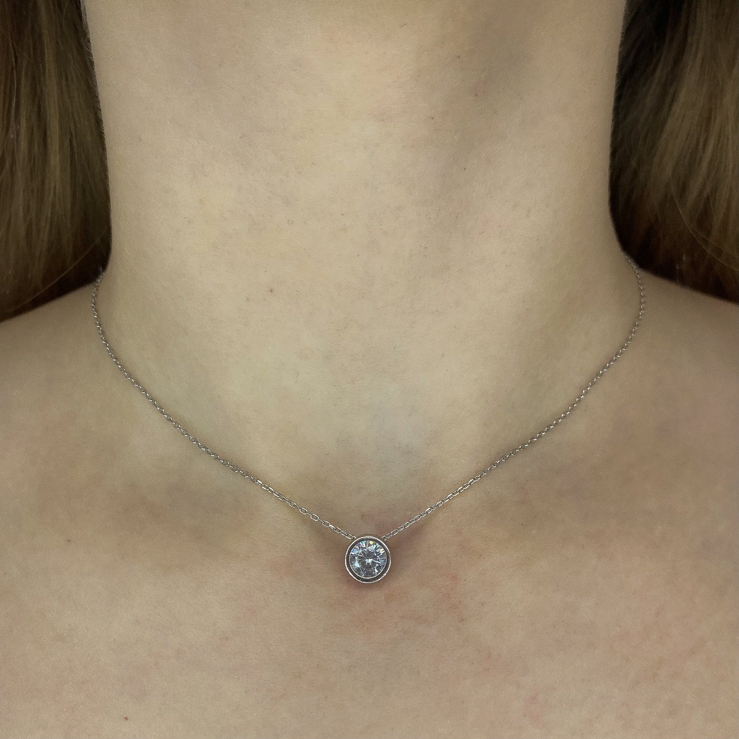Sterling Silver Rhodium Plated CZ Crystal Necklace