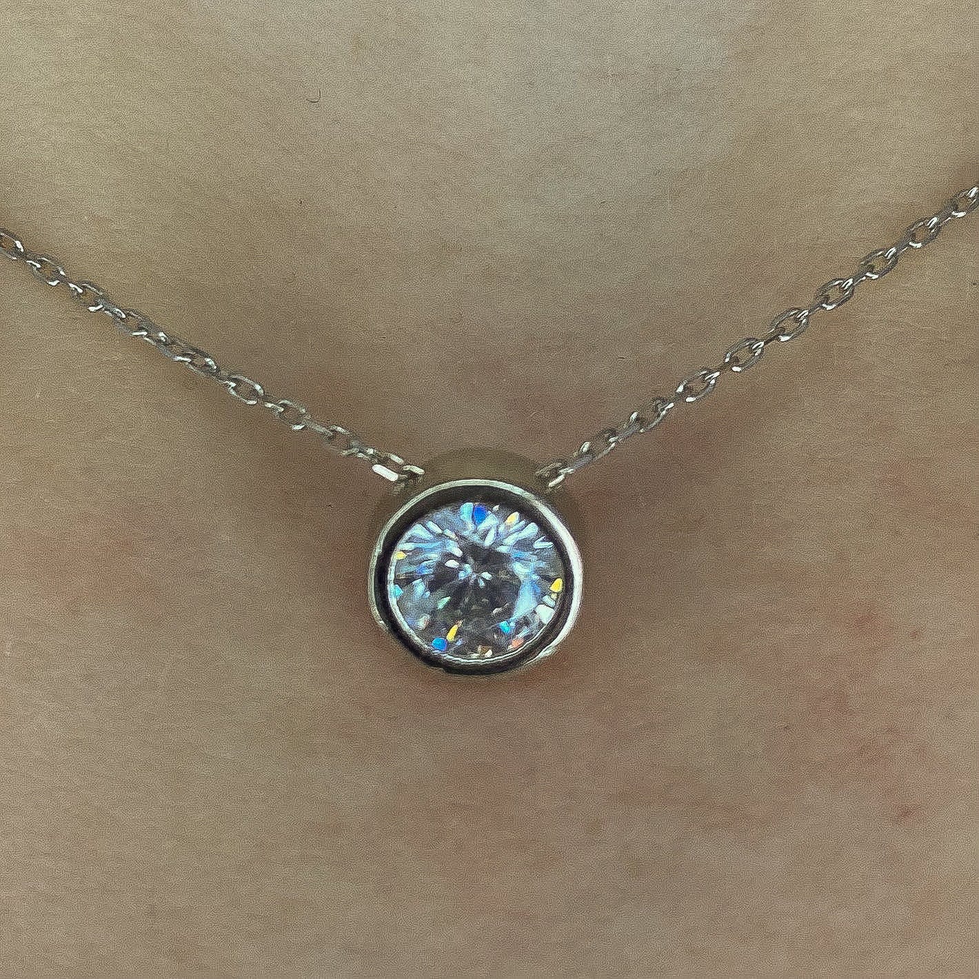 Sterling Silver Rhodium Plated CZ Crystal Necklace