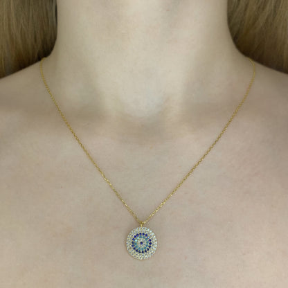 Sterling Silver Gold Plated Evil Eye Necklace