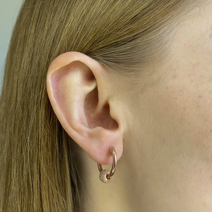 Sterling Silver Rose Gold Plated CZ Bead Hoops