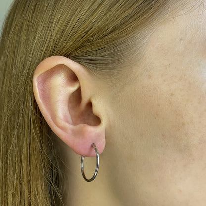 Sterling Silver Rhodium Plated 10 - 50 mm Hoops