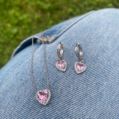 Sterling Silver Rhodium Plated Hoops with Heart Charms