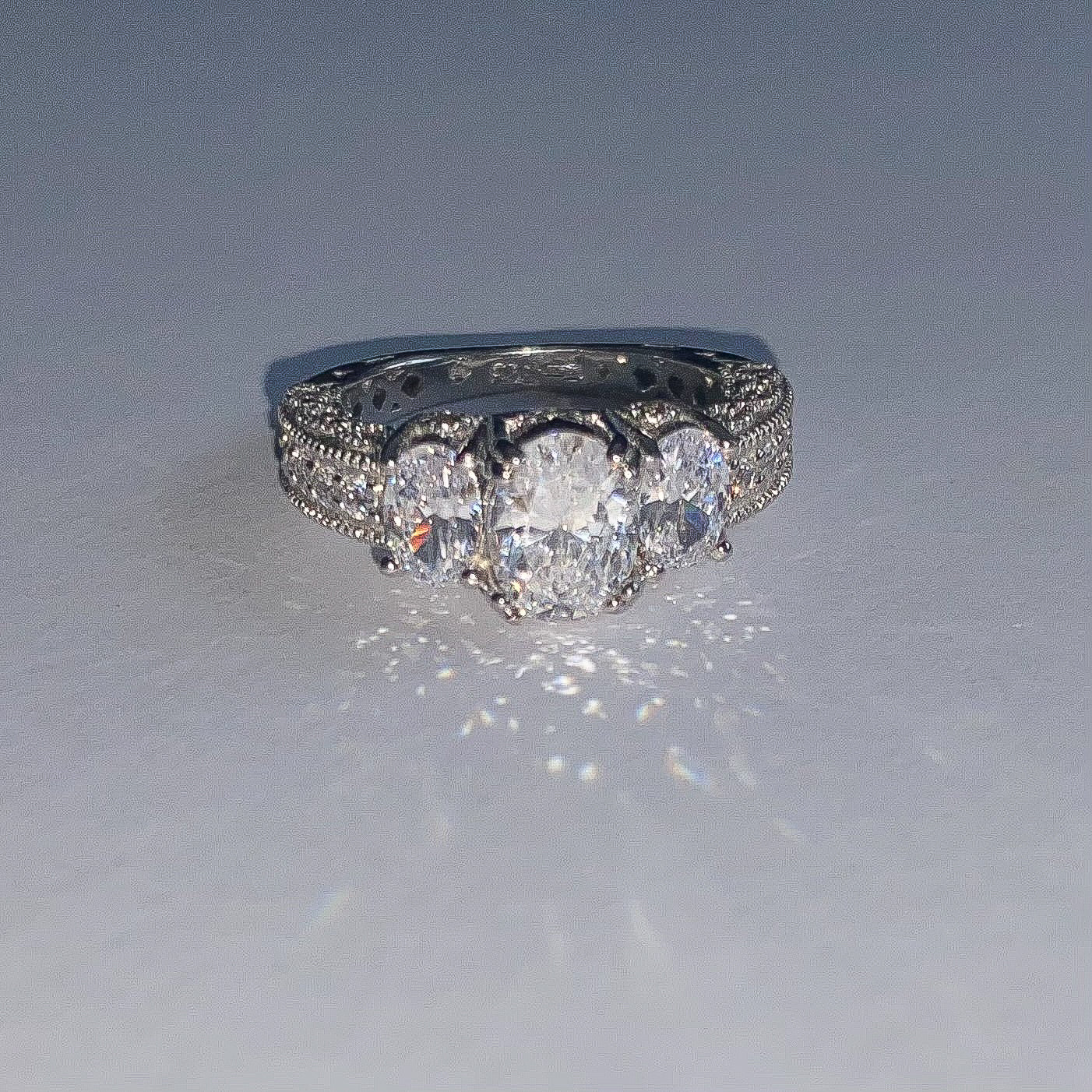 Sterling Silver Rhodium Plated CZ Crystal Ring