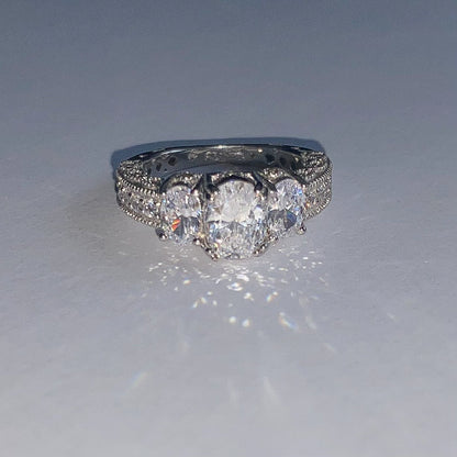 Sterling Silver Rhodium Plated CZ Crystal Ring
