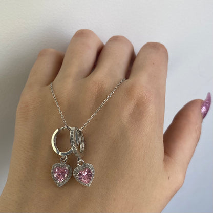 Sterling Silver Rhodium Plated Hoops with Heart Charms