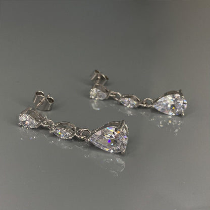 Sterling Silver Rhodium Plated CZ Drop Earrings