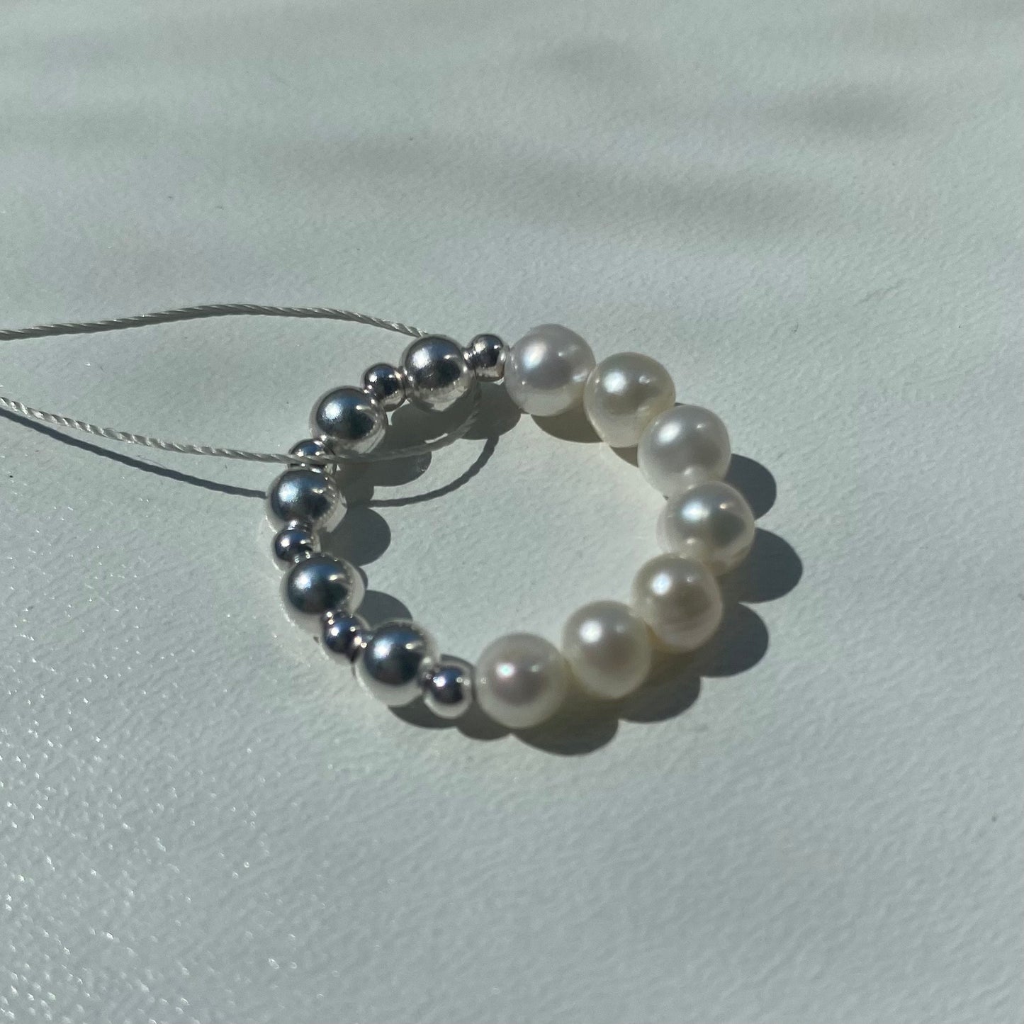 Sterling Silver Pearl Beaded Ring