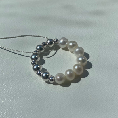 Sterling Silver Pearl Beaded Ring