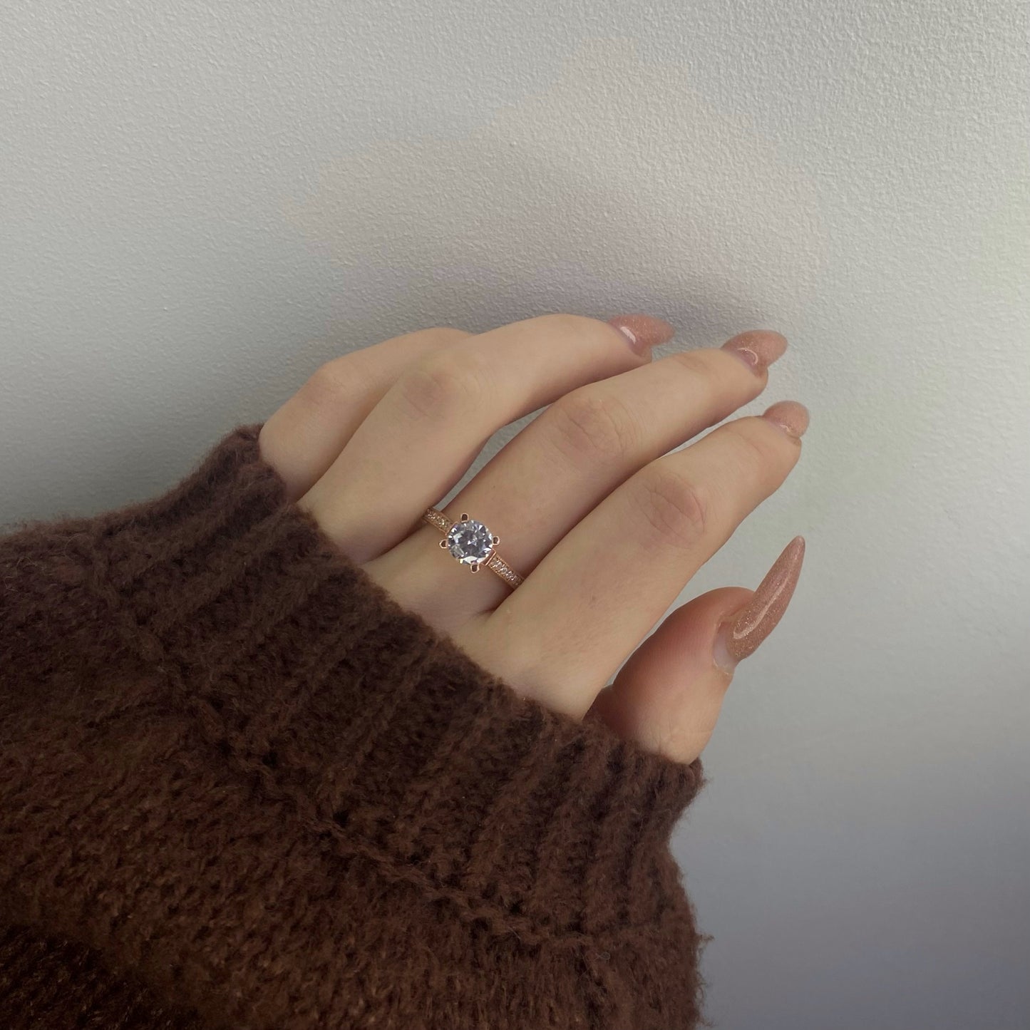 Silver Rose Gold Plated CZ Crystal Ring
