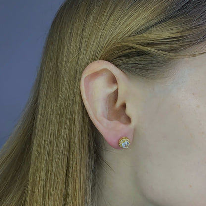 Sterling Silver Rhodium Plated CZ Cluster Round Studs
