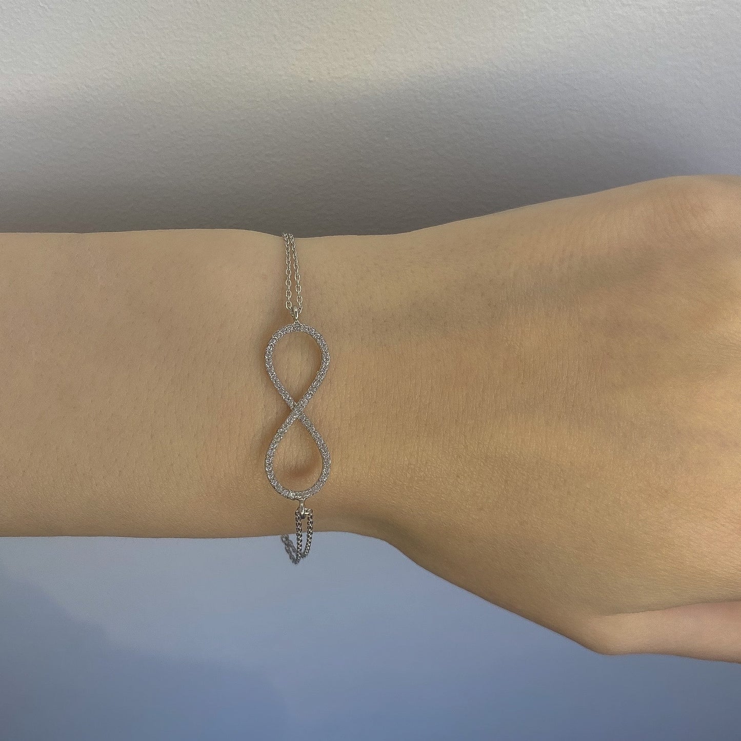 Sterling Silver Rhodium Plated CZ Infinity Bracelet