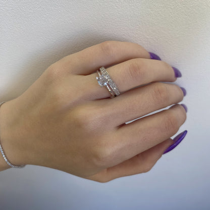 Sterling Silver Rhodium Plated CZ Double Band Ring