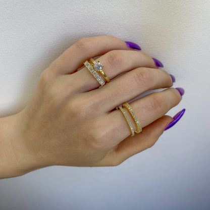 Sterling Silver Gold Plated 2 mm CZ Band Ring