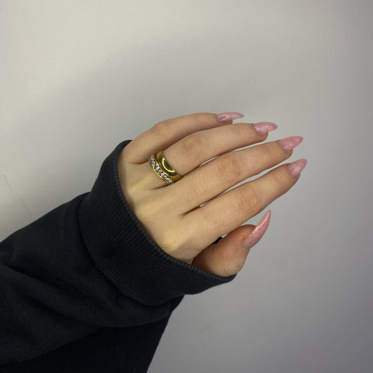 Auksuotas dvigubas žiedas su cirkoniais