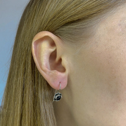 Sterling Silver Black Onyx Flower Earrings