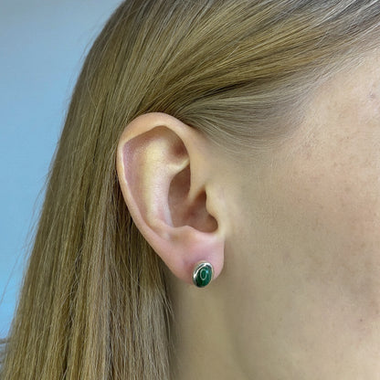Sterling Silver Oval Malachite Studs