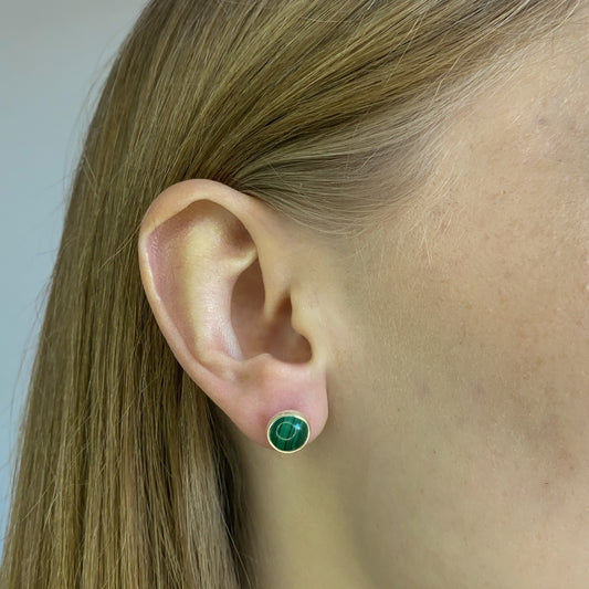 Sterling Silver Round Malachite Studs