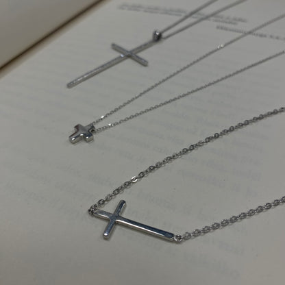 Sterling Silver Rhodium Plated Cross Necklace