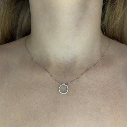 Sterling Silver Rhodium Plated CZ Circle Necklace
