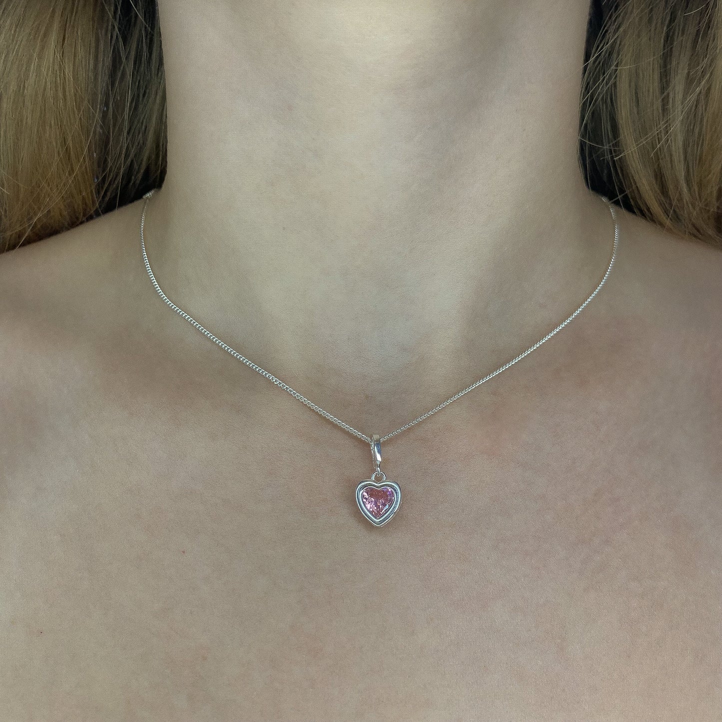 Sterling Silver CZ Heart Pendant Necklace