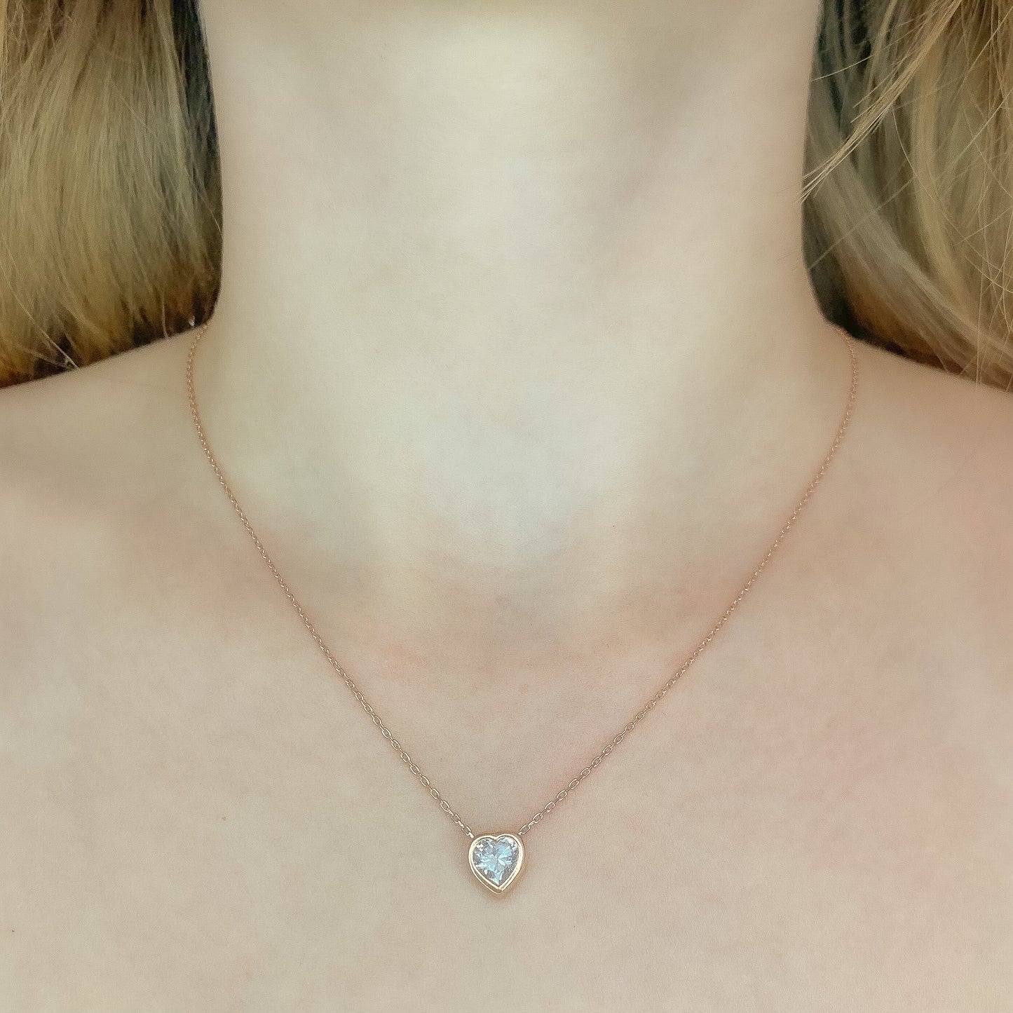 Sterling Silver Rose Gold Plated CZ Heart Necklace