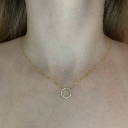 Sterling Silver Gold Plated CZ Circle Necklace