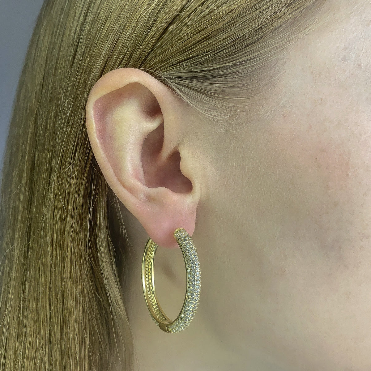 Sterling Silver Rhodium Plated CZ Hoops
