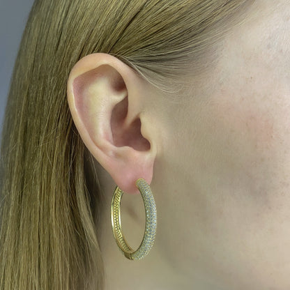 Sterling Silver Rhodium Plated CZ Hoops