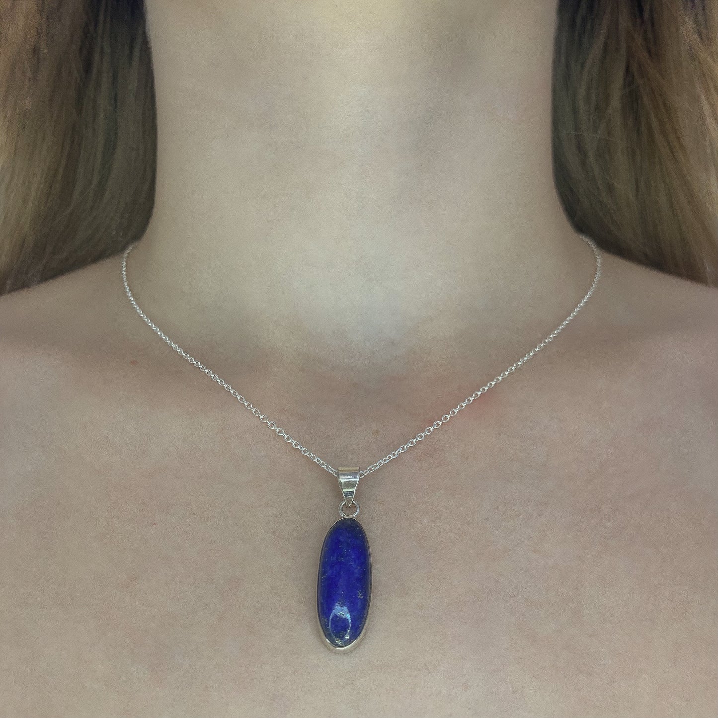Sterling Silver Oval Lazurite Pendant Necklace