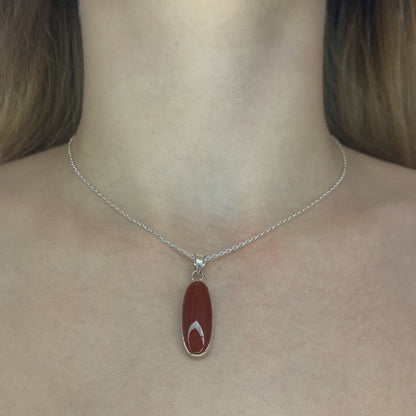 Sterling Silver Oval Carnelian Pendant Necklace