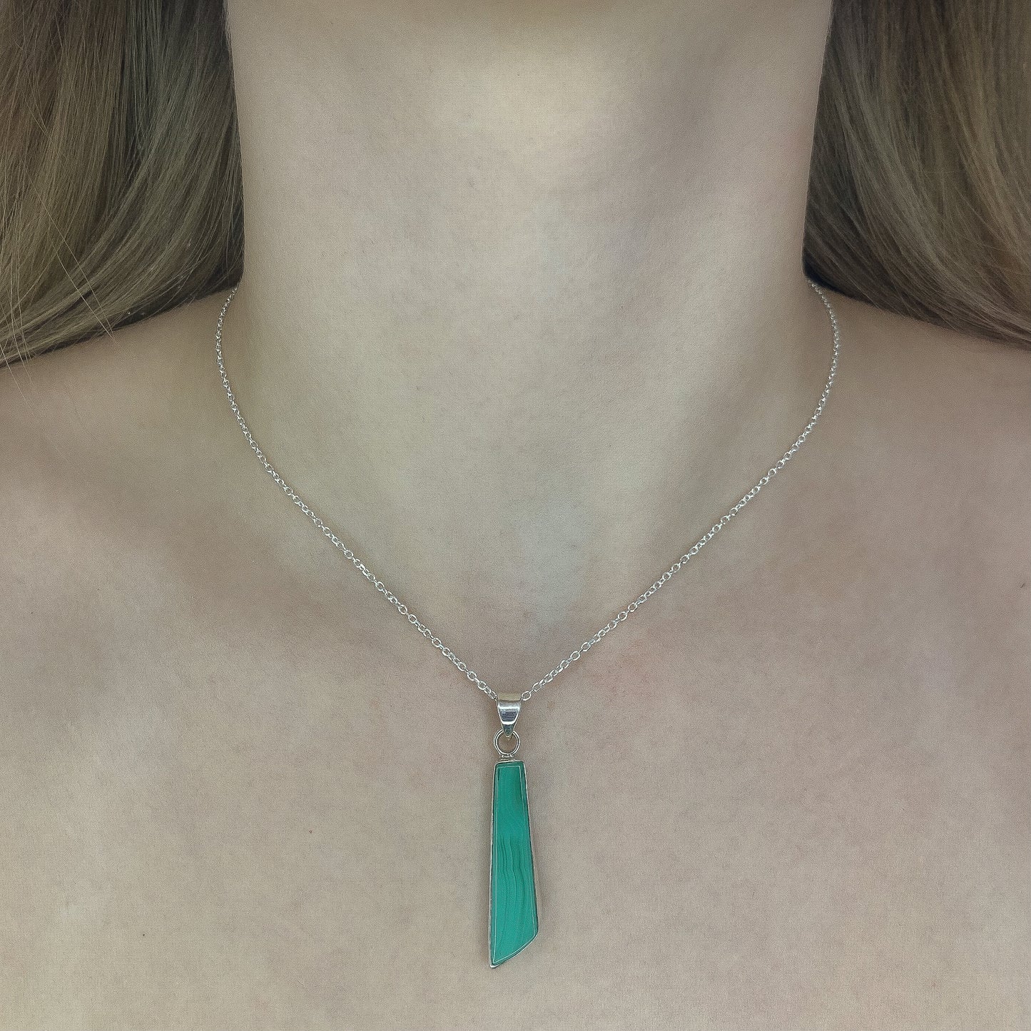 Sterling Silver Malachite Pendant Necklace