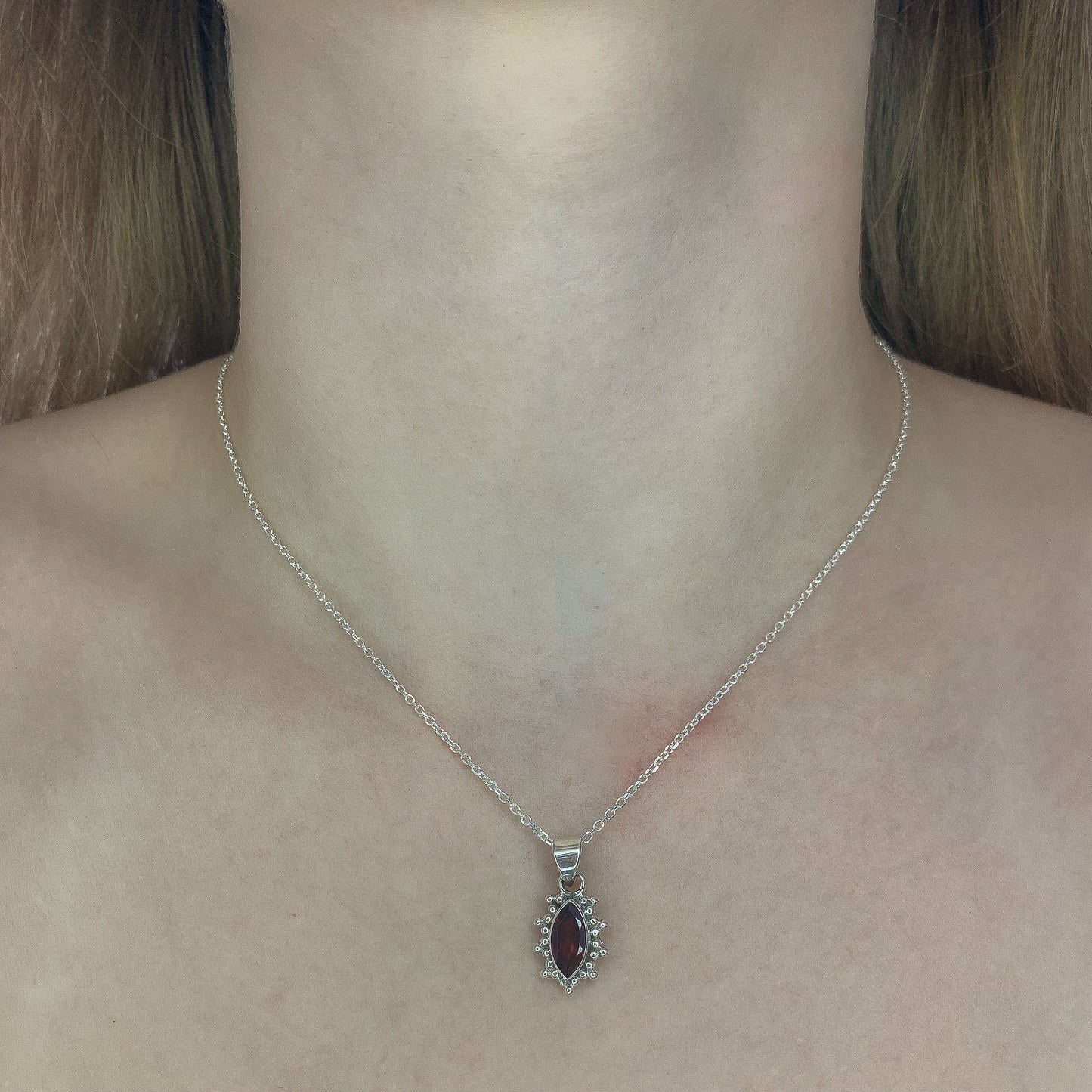 Sterling Silver Garnet Pendant Necklace