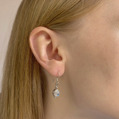 Sterling Silver Round Moonstone Drop Earrings