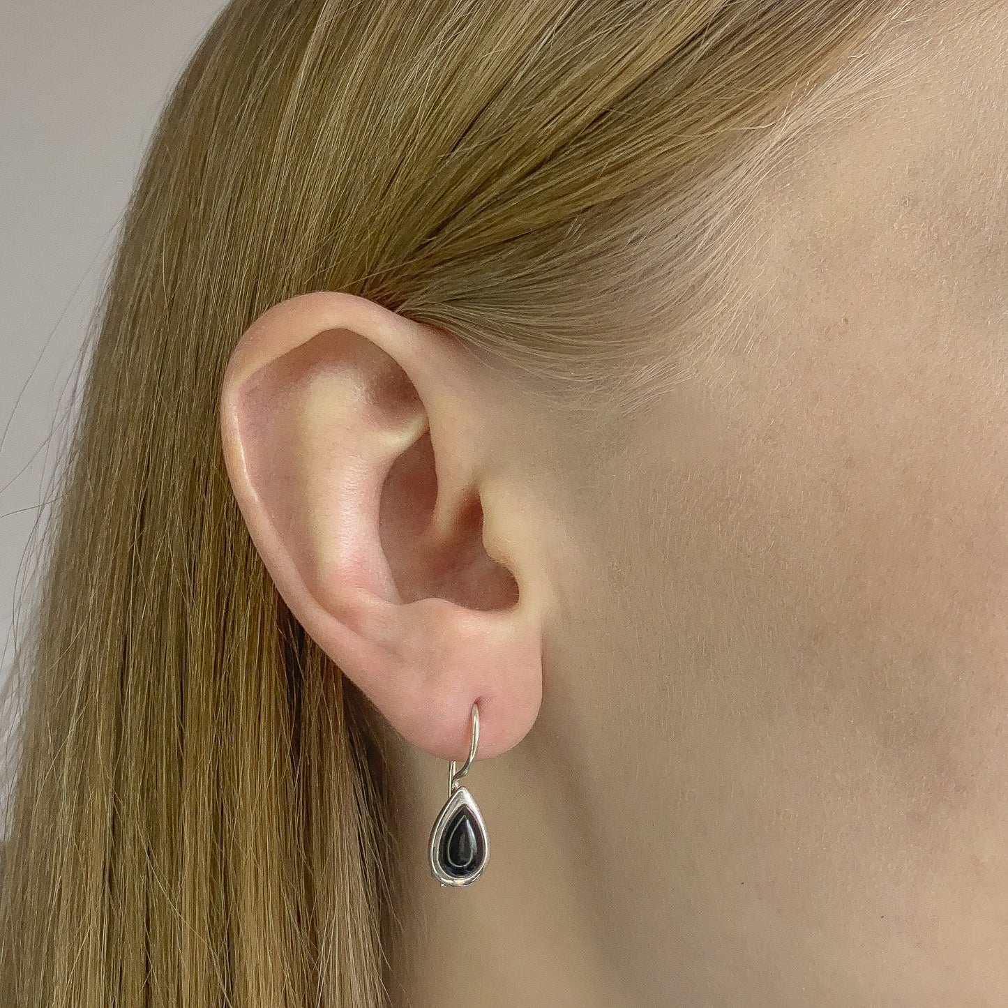 Sterling Silver Teardrop Black Onyx Drop Earrings