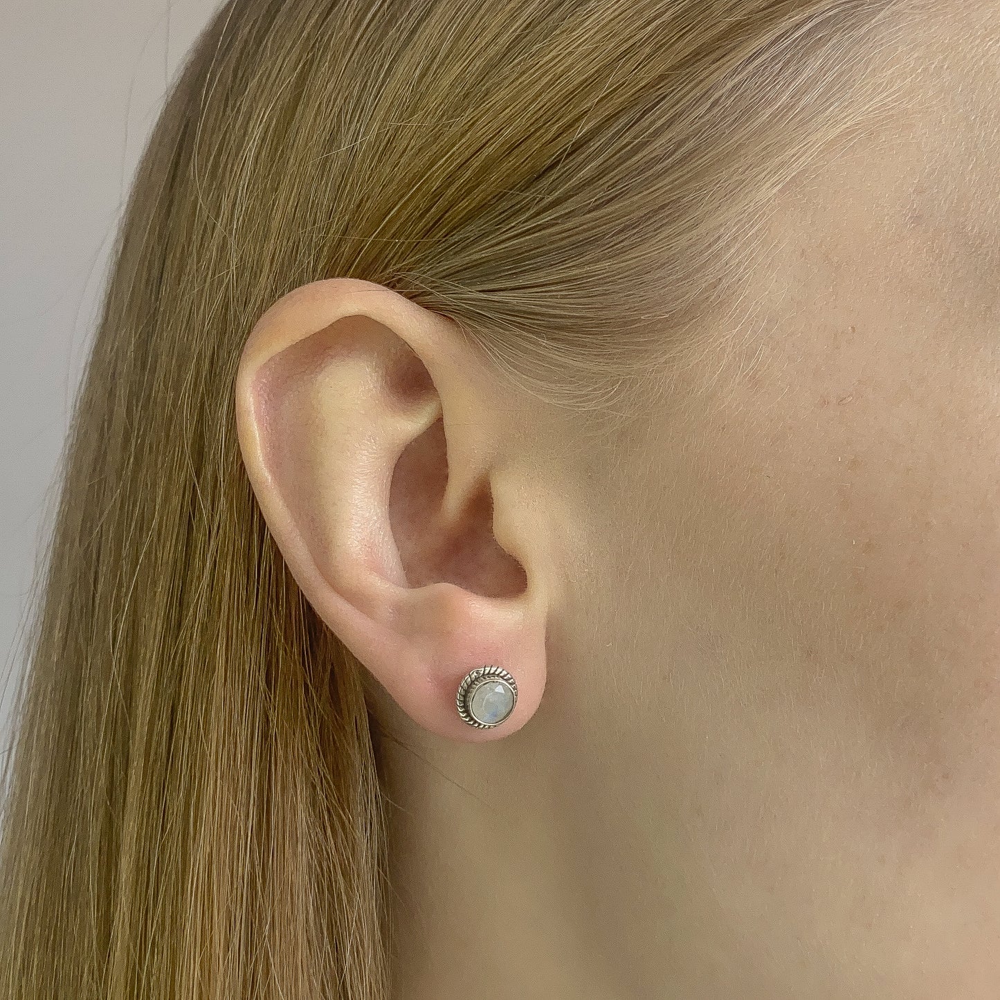 Sterling Silver Round Moonstone Studs