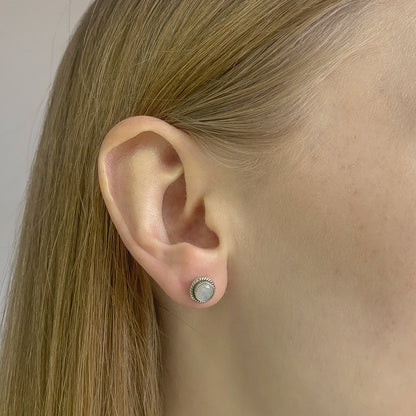 Sterling Silver Round Moonstone Studs