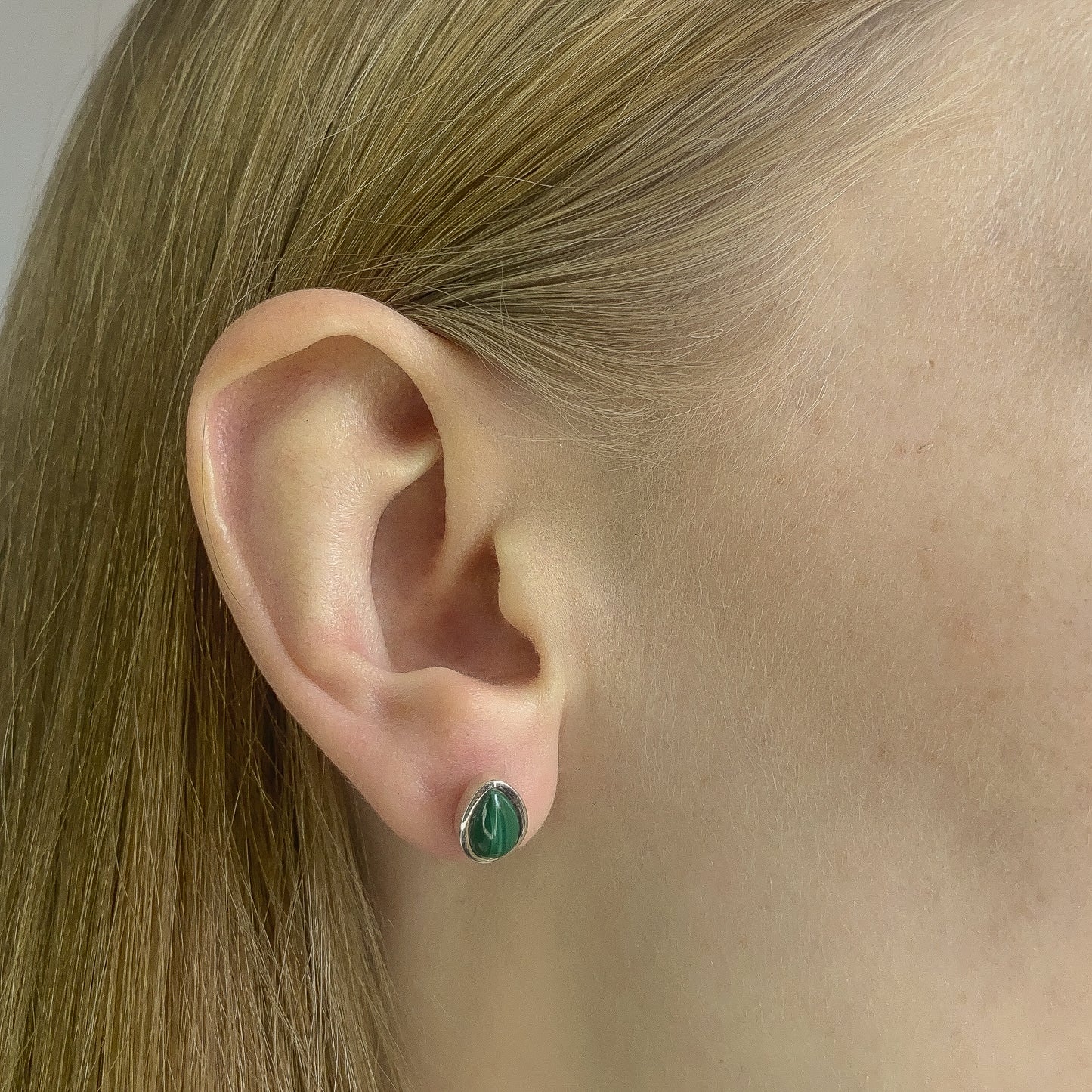 Sterling Silver Teardrop Malachite Studs
