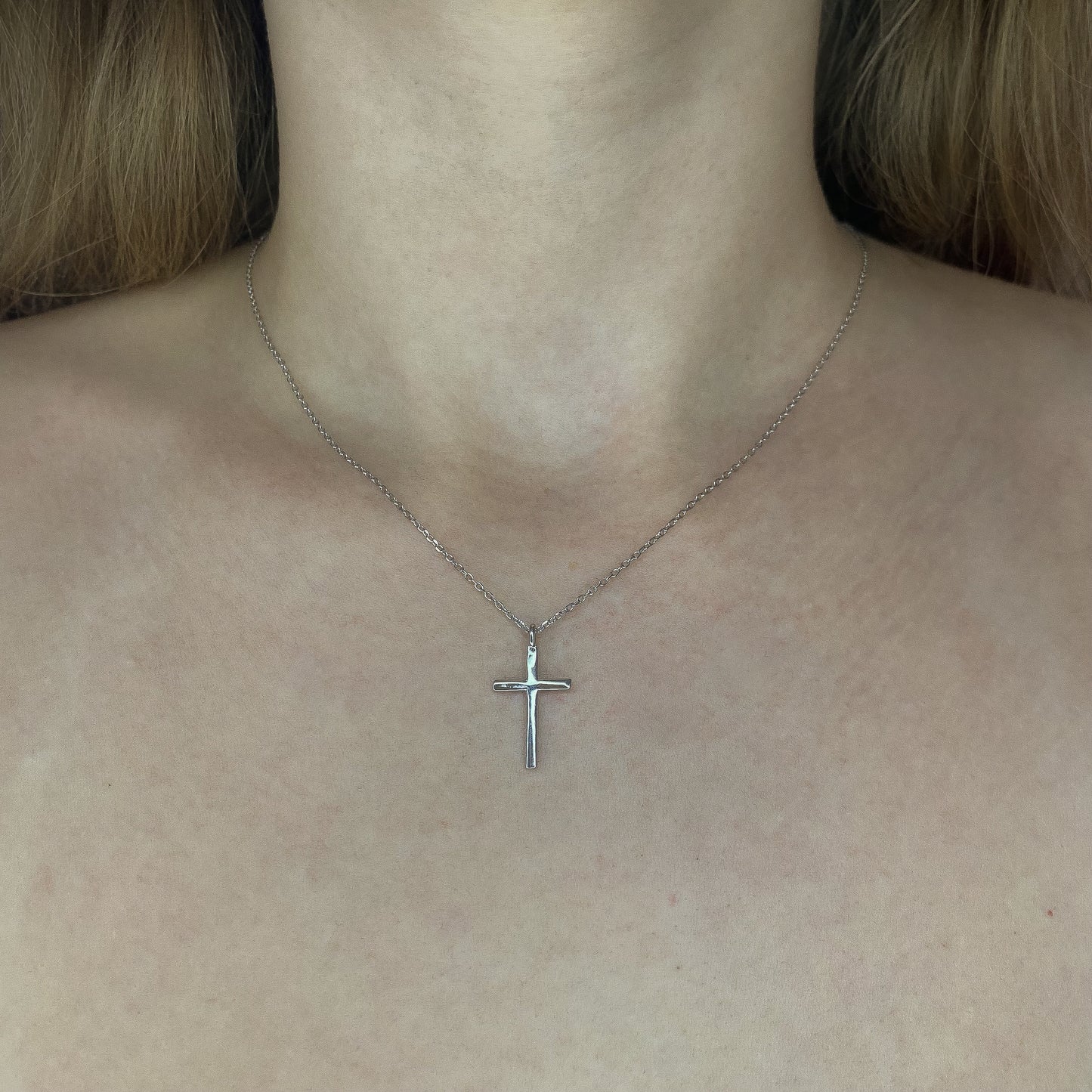 Sterling Silver Rhodium Plated Cross Pendant Necklace