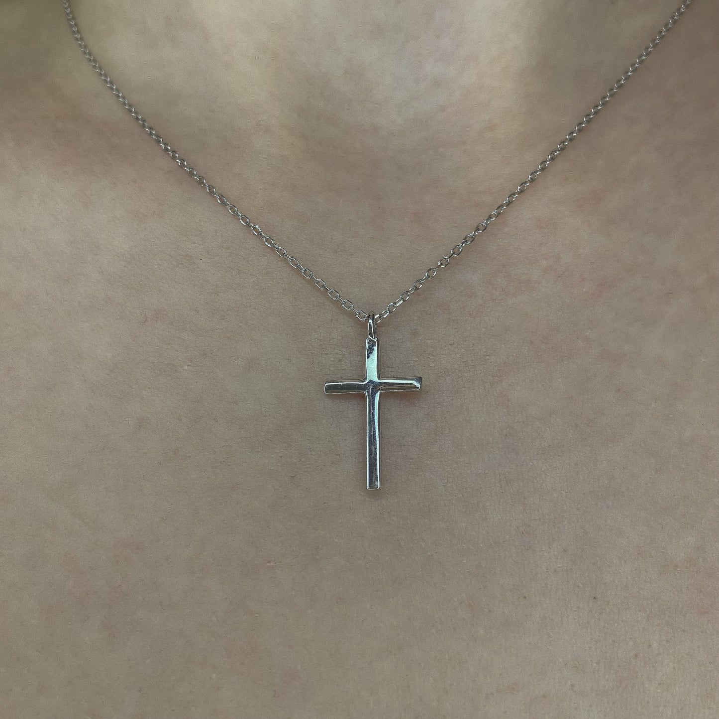 Sterling Silver Rhodium Plated Cross Pendant Necklace
