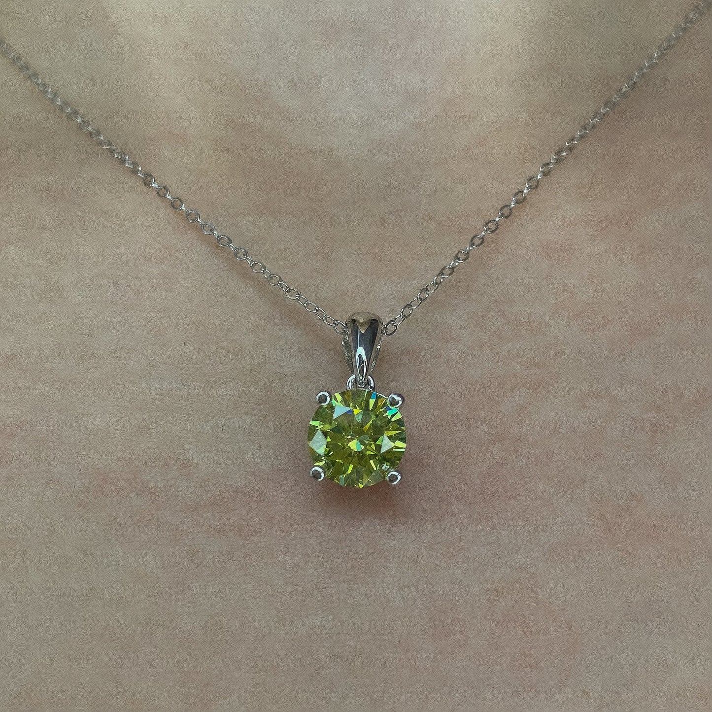 Sterling Silver Rhodium Plated Green CZ Pendant Necklace