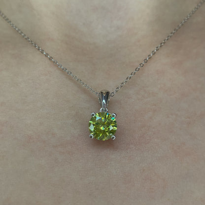Sterling Silver Rhodium Plated Green CZ Pendant Necklace