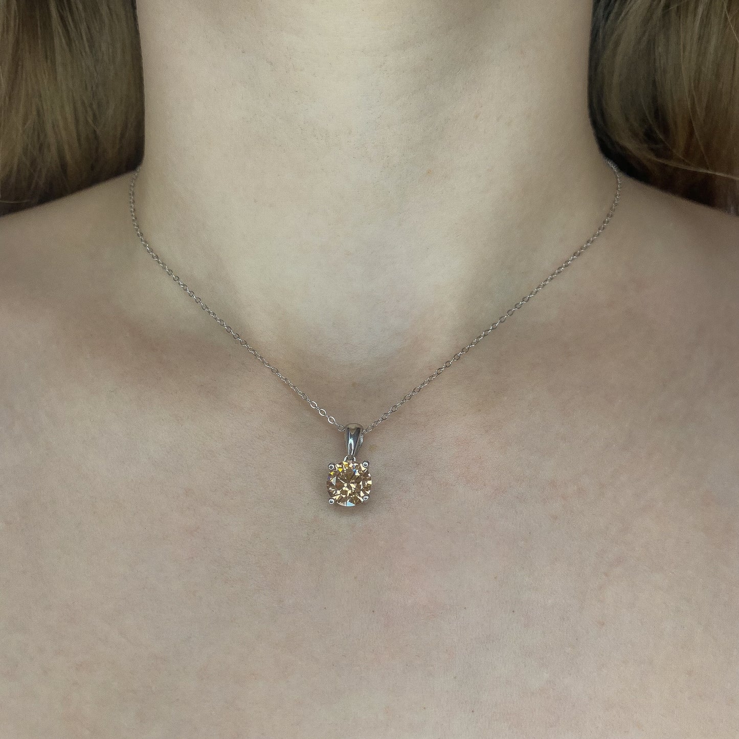 Sterling Silver Rhodium Plated Sand CZ Pendant Necklace