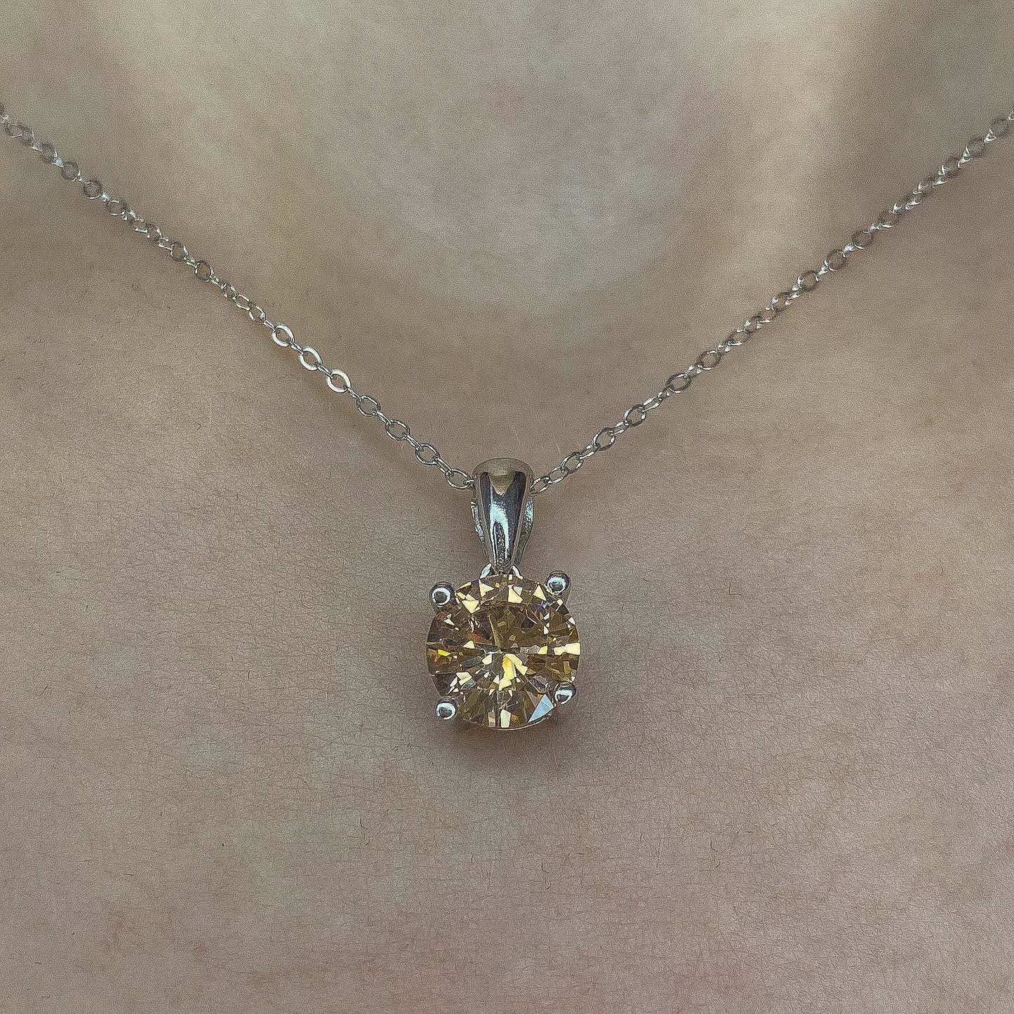 Sterling Silver Rhodium Plated Sand CZ Pendant Necklace