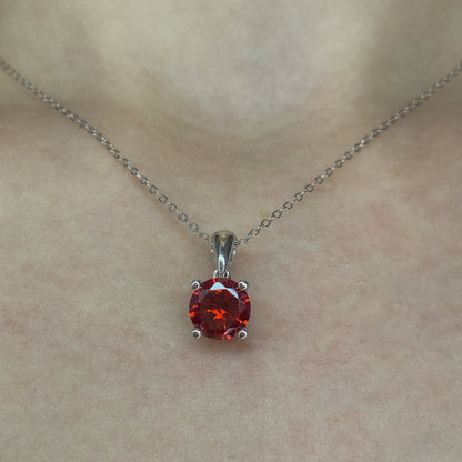 Sterling Silver Rhodium Plated Red CZ Pendant Necklace
