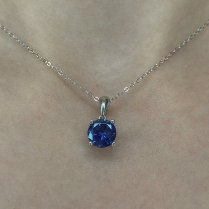 Sterling Silver Rhodium Plated Purple CZ Pendant Necklace